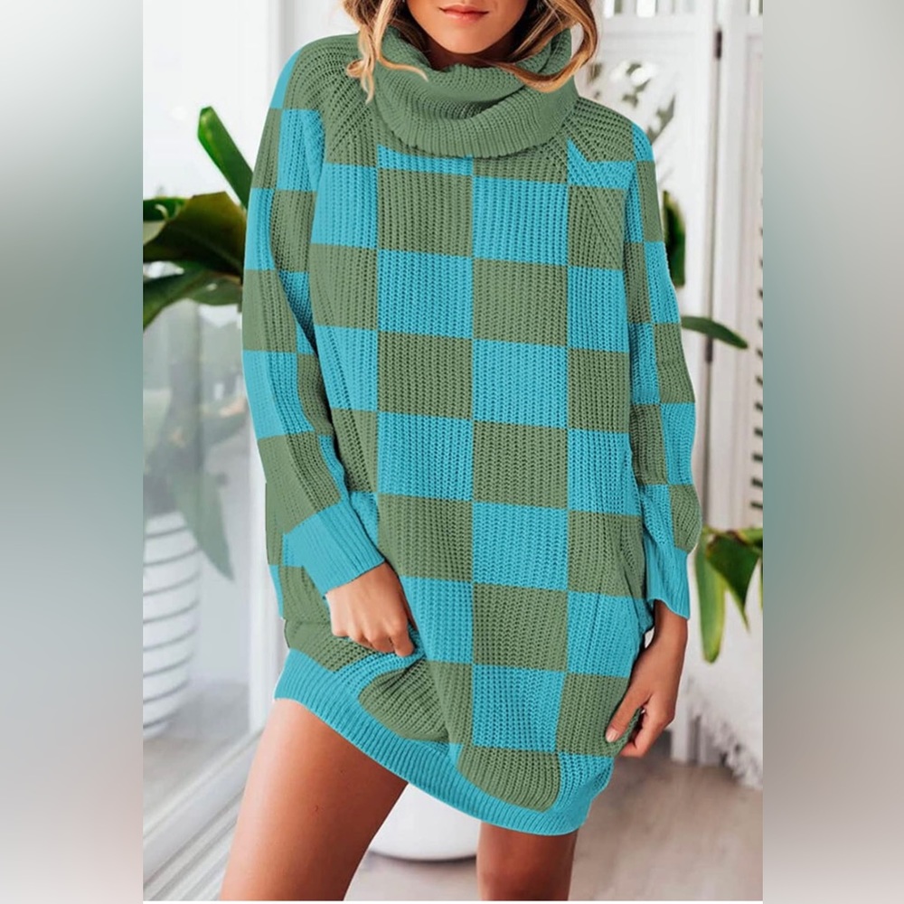 Women's Loose Turtleneck Oversize Long Pullover Sweater Dress